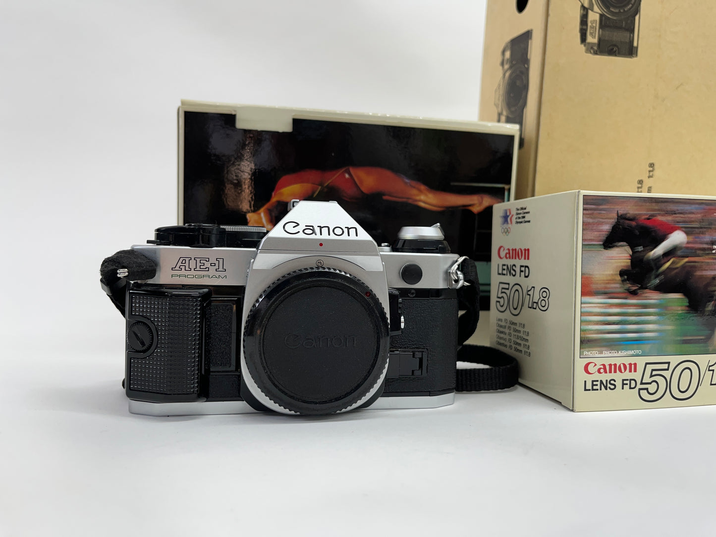 Canon AE-1 Program and 50/1.8 Lens Boxed 1984 Olympic NOS