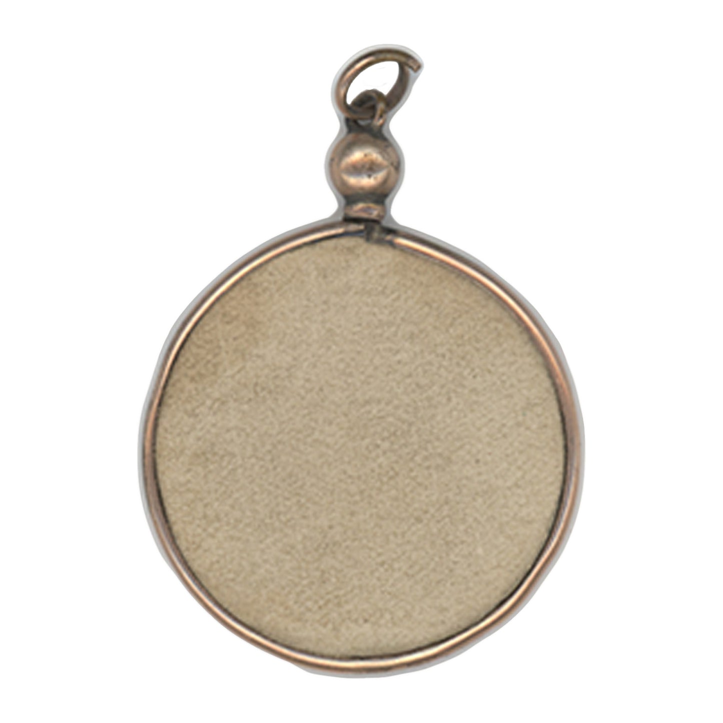 Round metal pendant on a white background