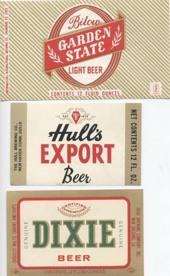 AMERICAN VINTAGE BEER LABELS. SET OF 3.GARDEN STATE, HULLS EXPORT, DIXIE BEER