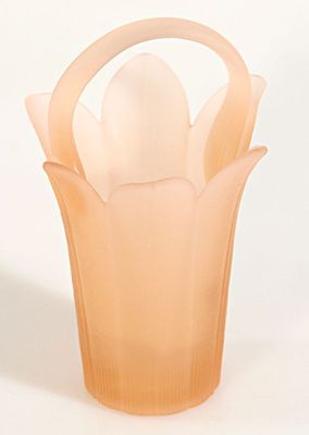 Vintage Pink Depression Era Glass Vase with Handel - Frosted Pink, 8.25in Tall, 4in Dia
