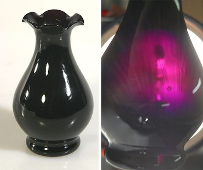 DARK AMETHYST GLASS VASE, HAND BLOWN, VINTAGE