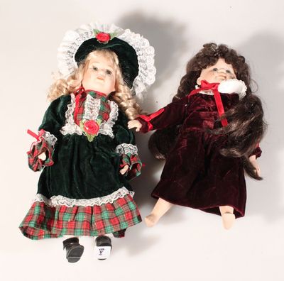 Vintage Christmas Dolls Set of 2 with Full Outfits & Hair - 17in & 14in