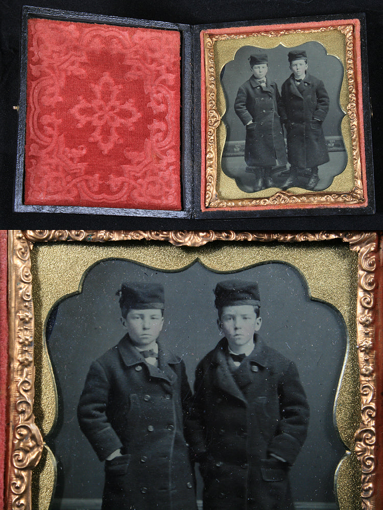 Twin Brothers, 1860s Tintype w/ Matching Overcoats