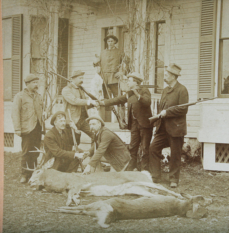 Hunters w Guns 2 Deer 1888 Stereoview
