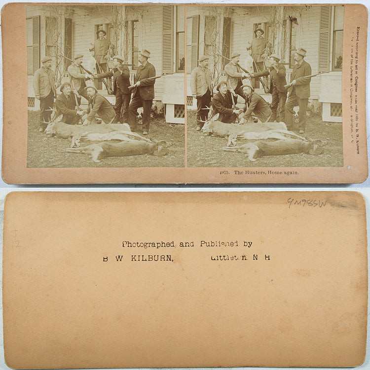 Hunters w Guns 2 Deer 1888 Stereoview