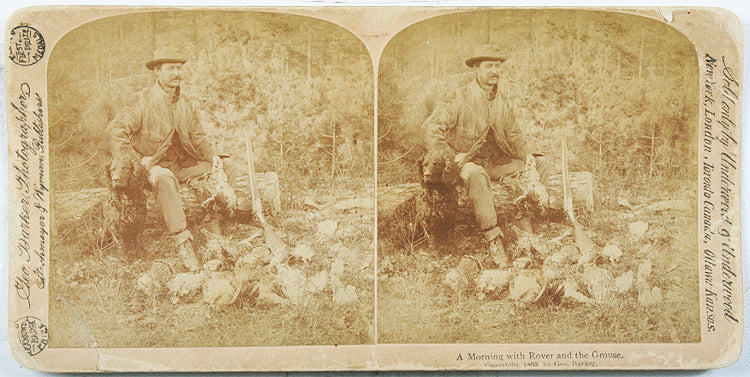 Hunter With Gun , Dog and Kills Stereoview