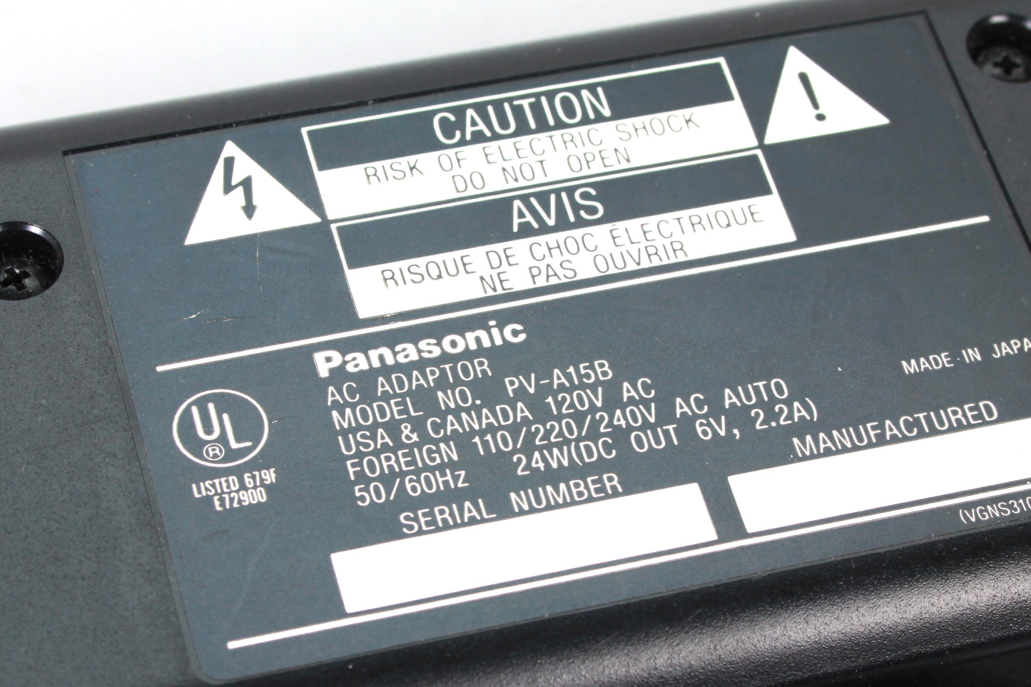 Panasonic AC Adapter Video Camcorder Power Supply PV-A15B Charger OEM