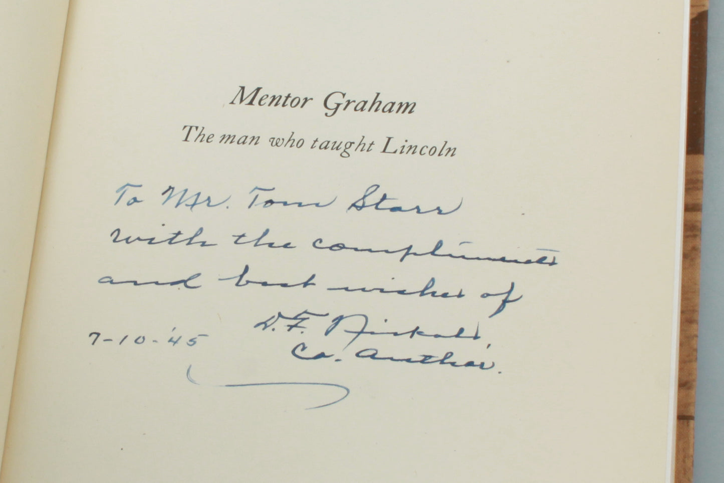 Mentor Graham: The Man Who Taught Lincoln - Signed by Author