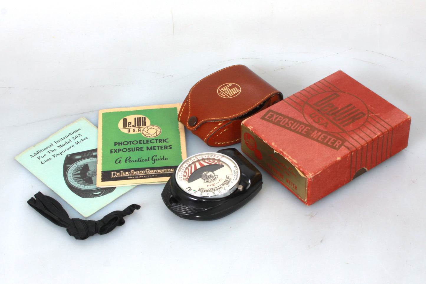 DeJur Photoelectric Exposure Meter W/ Manual, Box, Original Case Vintage