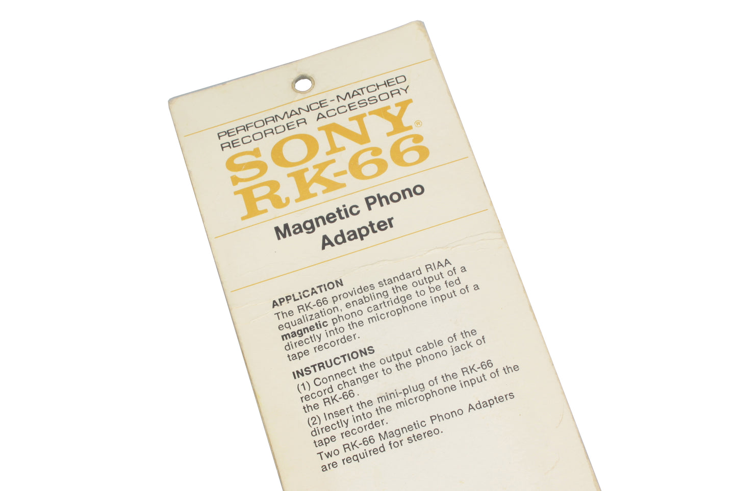 Sony RK-66 Magnetic Phono Adapter NOS Never Opened