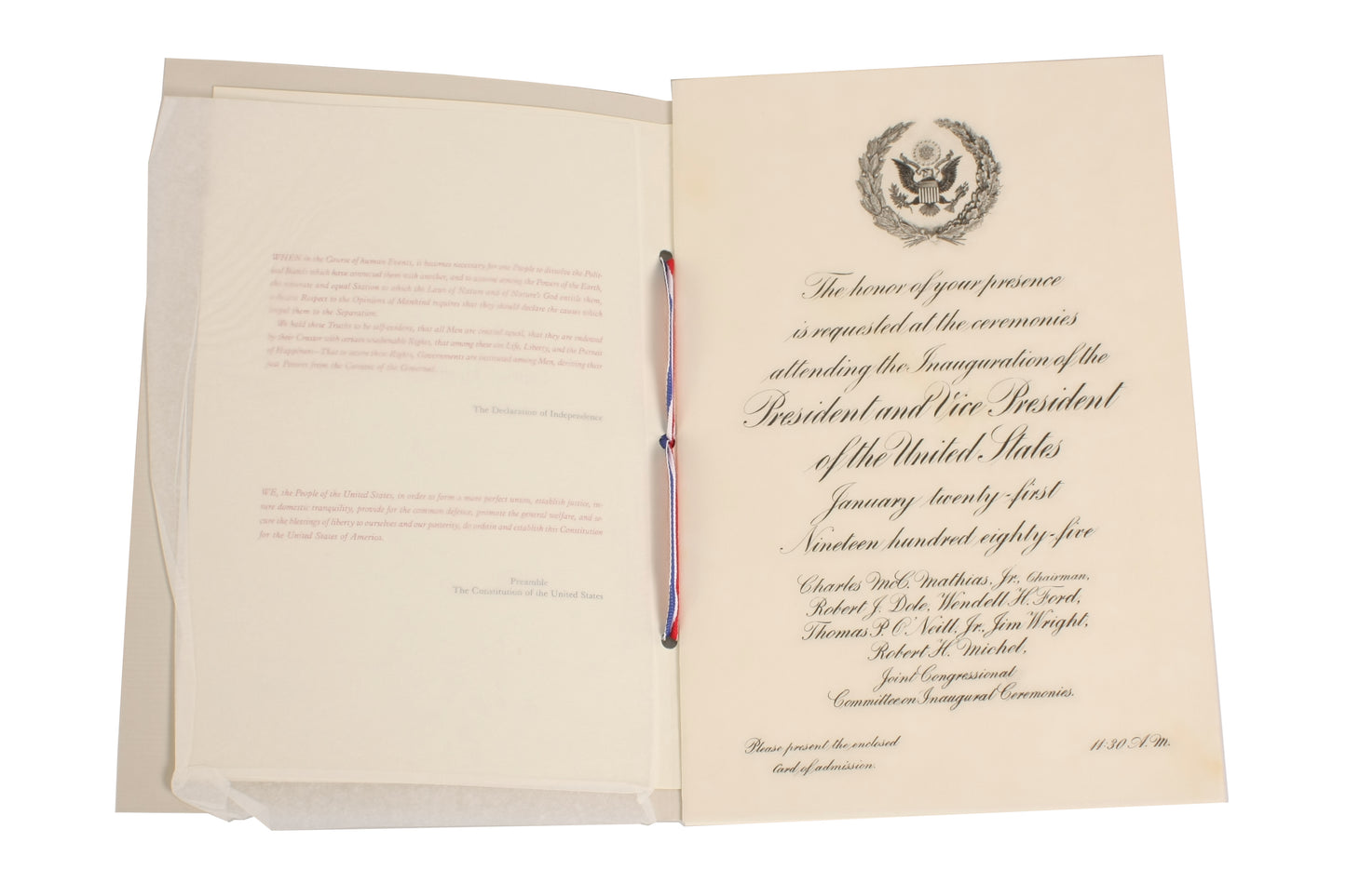 1985 Inaugural Invitation President Ronald Reagan & George HW Bush