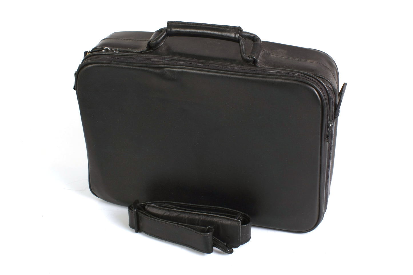 Camera/Laptop Case Black Leather W/ Strap