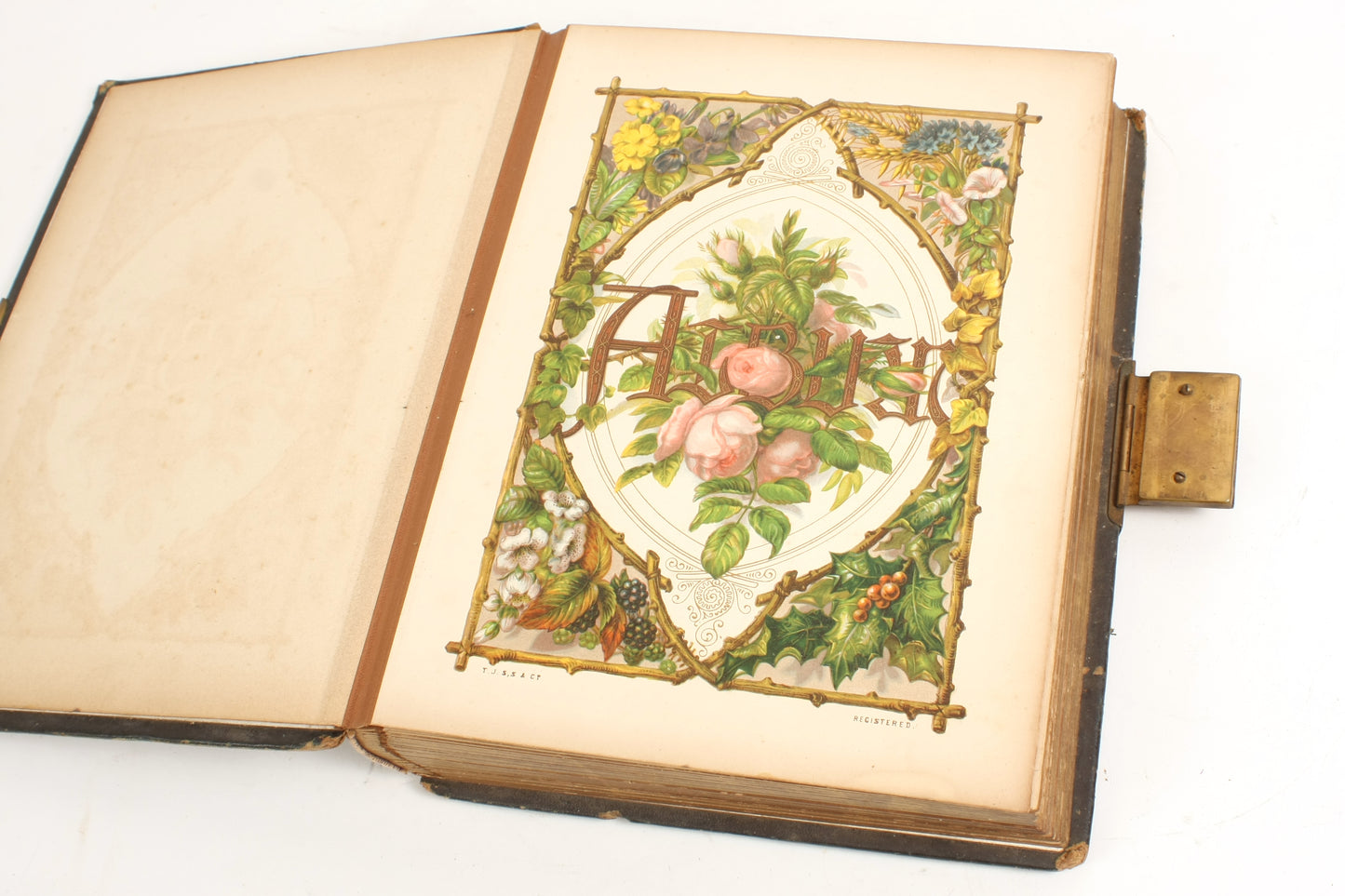 Antique Photo Album 1860s Cabinet Cards & CDVs W Floral Page Motifs