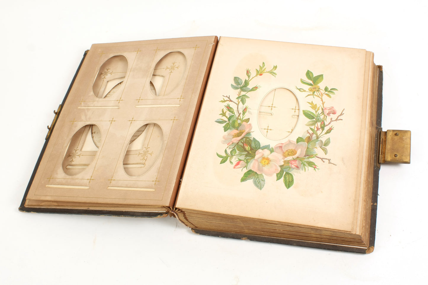 Antique Photo Album 1860s Cabinet Cards & CDVs W Floral Page Motifs
