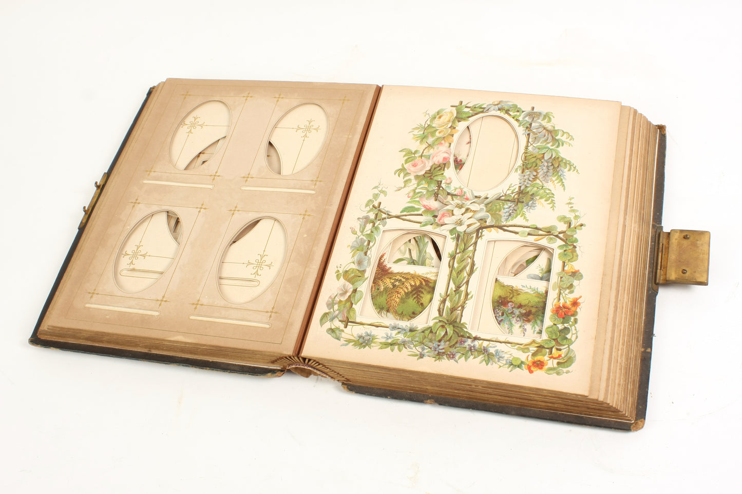 Antique Photo Album 1860s Cabinet Cards & CDVs W Floral Page Motifs