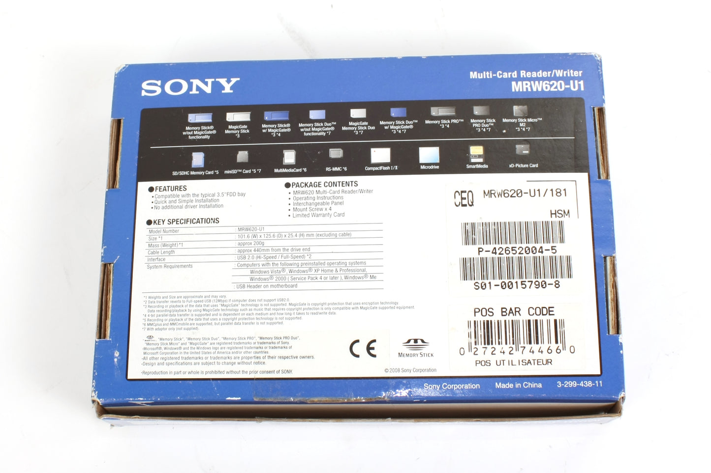 Sony Multi-Card Reader / Writer Black MRW620 3.5 Inch Form Factor
