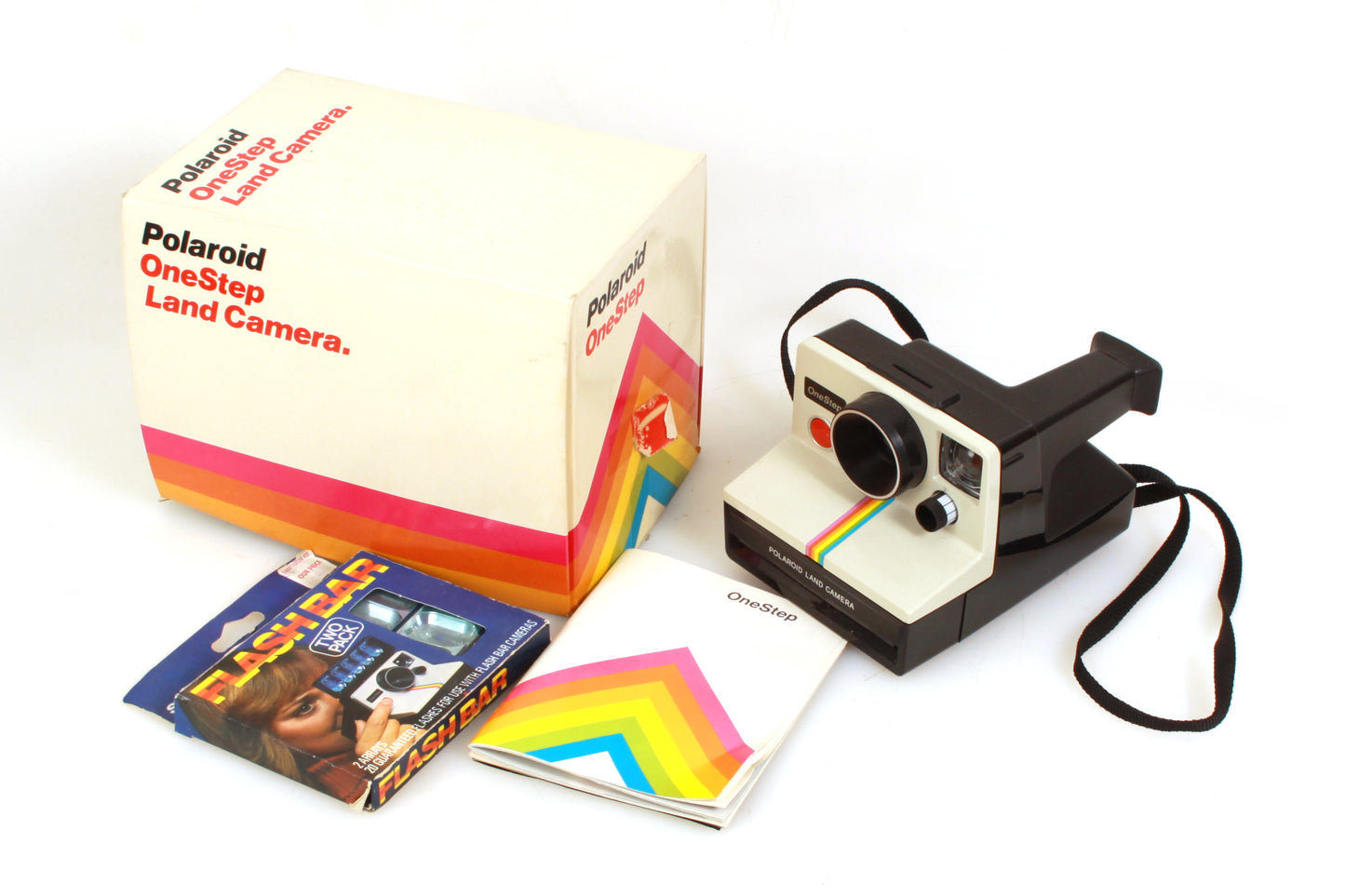 Polaroid One Step SX70 Rainbow Camera in Box W/ Flashbar & Manual