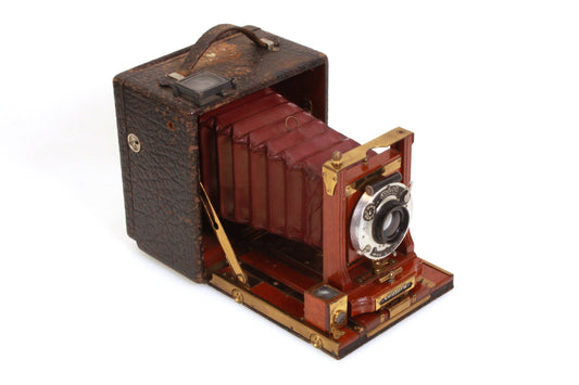 Rare Antique 1900 4x5 Century Wood Brass Folding Plate Camera W 6.8 Lens