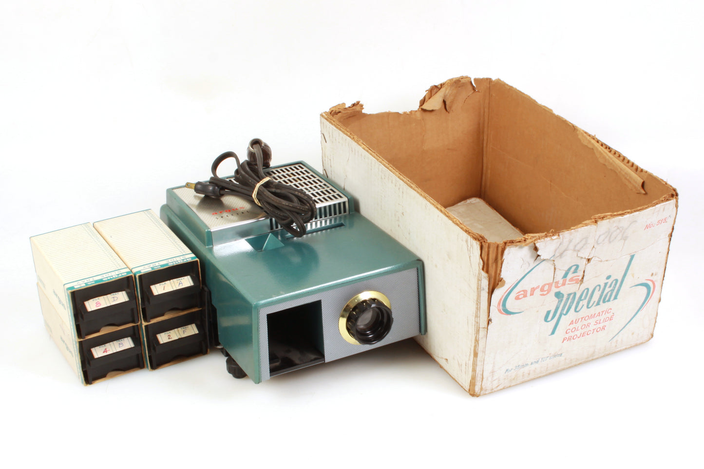 Argus Special 515 Automatic Slide Projector 35mm in Original Box w 4 Slide Trays