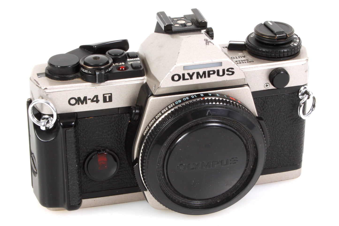 Olympus OM-4T Titanium 35mm Film Champagne SLR Camera Body w/ Grip & Cap