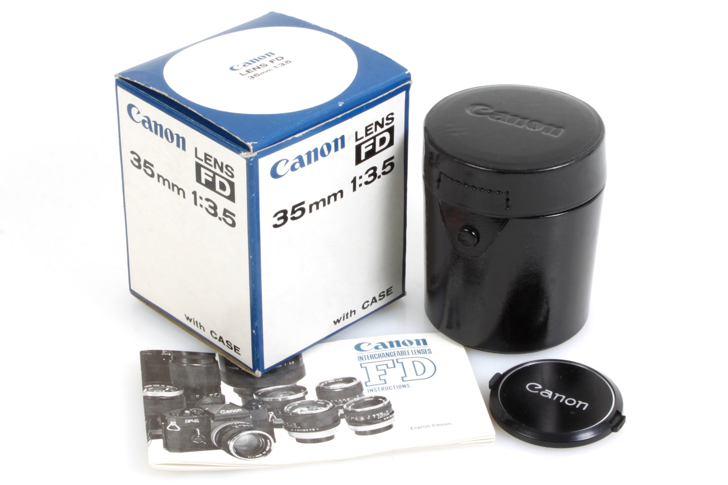 Canon 35mm 3.5 FD Lens Box/Hard Case/Lens Cap/Manual - NO LENS