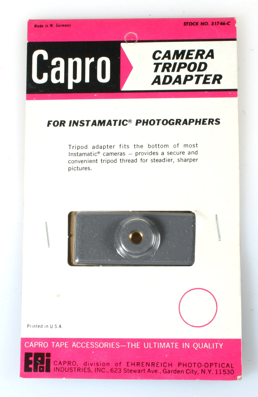 CAMERA TRIPOD ADAPTER FOR INSTAMATIC CAMERAS IN ORIG. PACKAGING