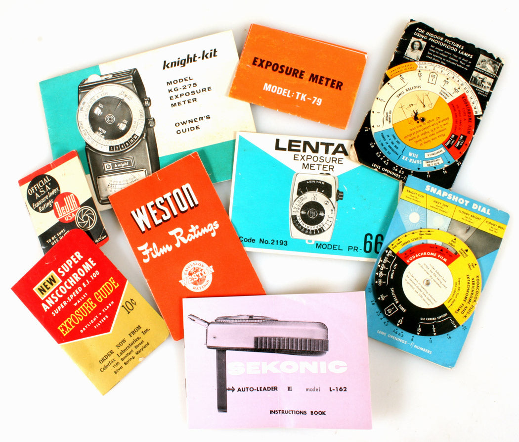 PHOTOGRAPHIC LIGHT METER LITERATURE AND INFO COLLECTION, LOT OF 8