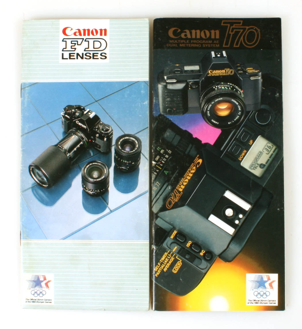 CANON T70 AND LENS LITERATURE SET OF 2