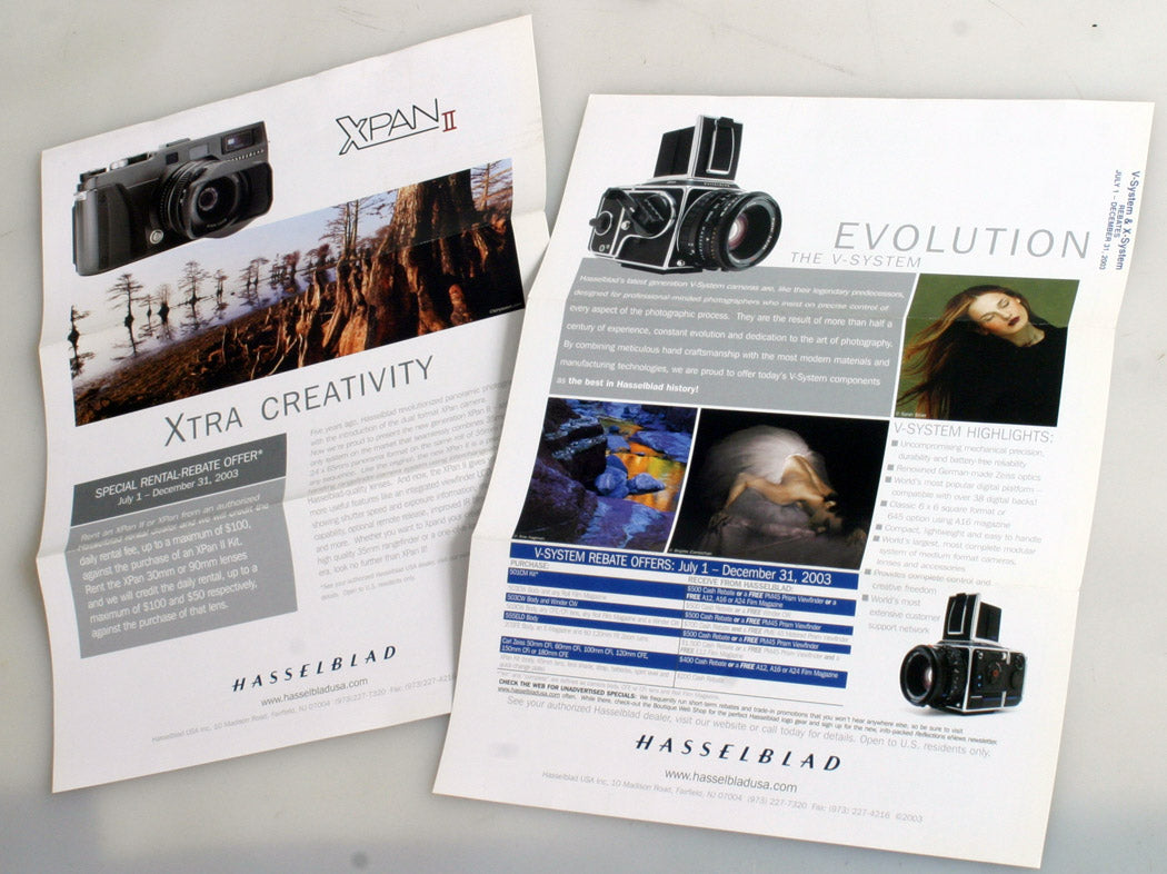 HASSELBLAD XPAN II & EVOLUTION THE V-SYSTEM BROCHURES, SET OF 2
