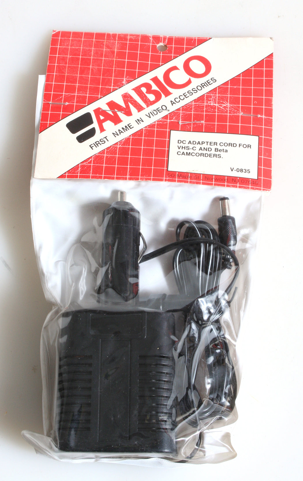 AMBICO DC ADAPTER CORD FOR VHS-C CAMCORDERS IN ORIGINAL PACKAGE