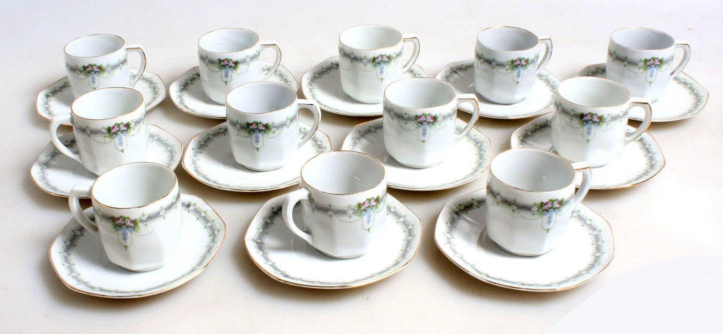 Weimer Germany Tea Set, 12 Cups//Cup Saucer//Porcelain//Collectible