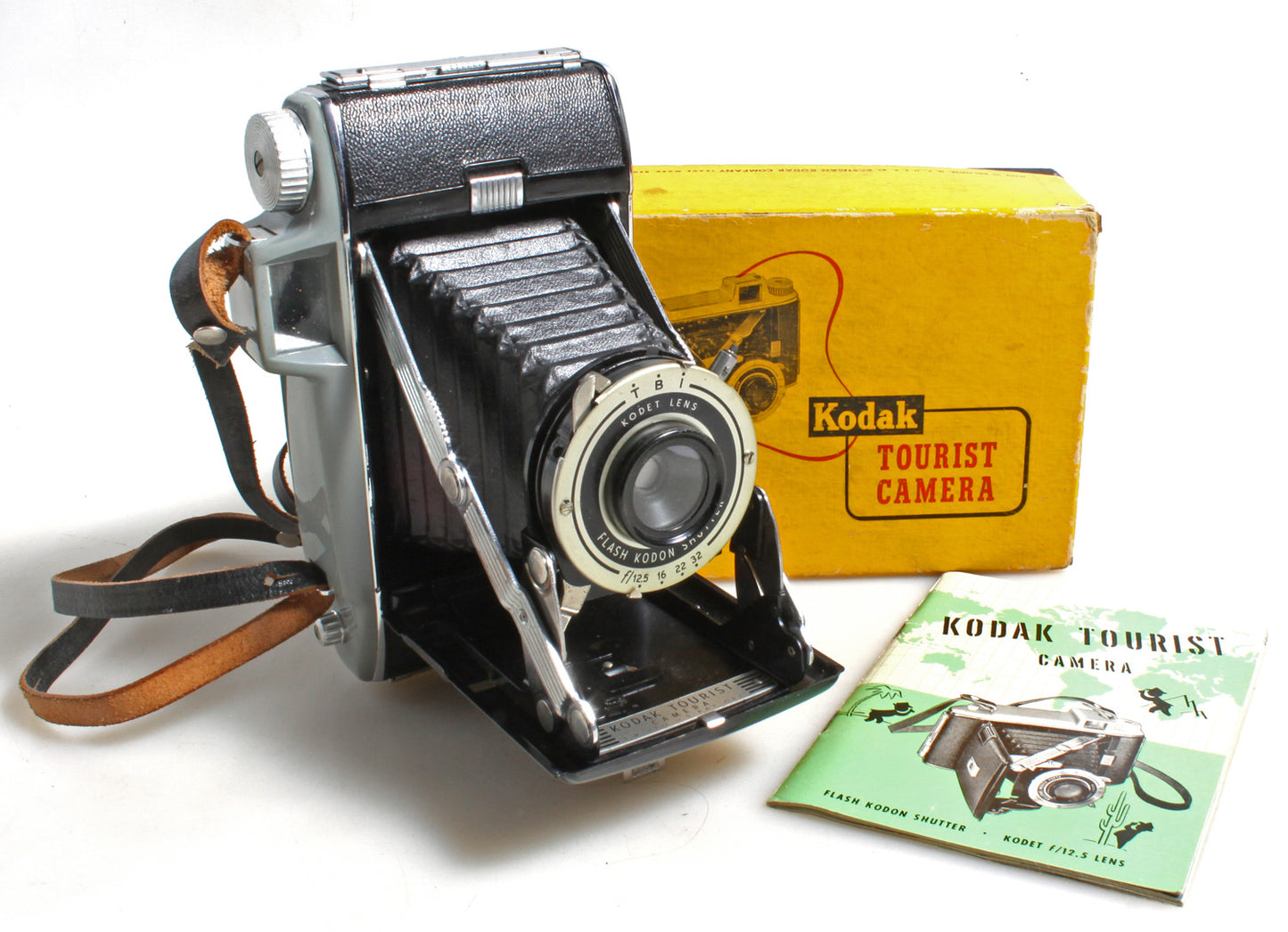 Kodak Tourist Film Camera in Original Box//Art Deco Camera//Bellows Camera