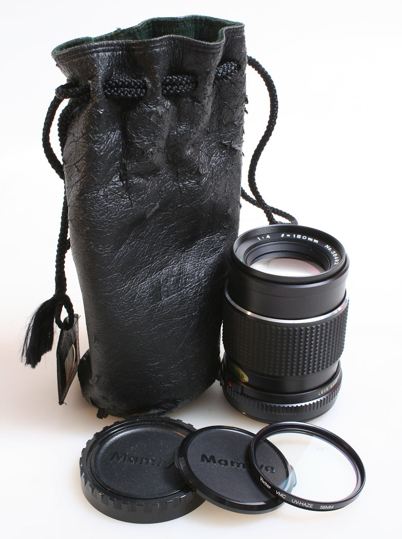 MAMIYA SEKOR C 150MM F 4.0 MANUAL FOCUS LENS FOR M645 WITH CAP, UV FILTER & CASE