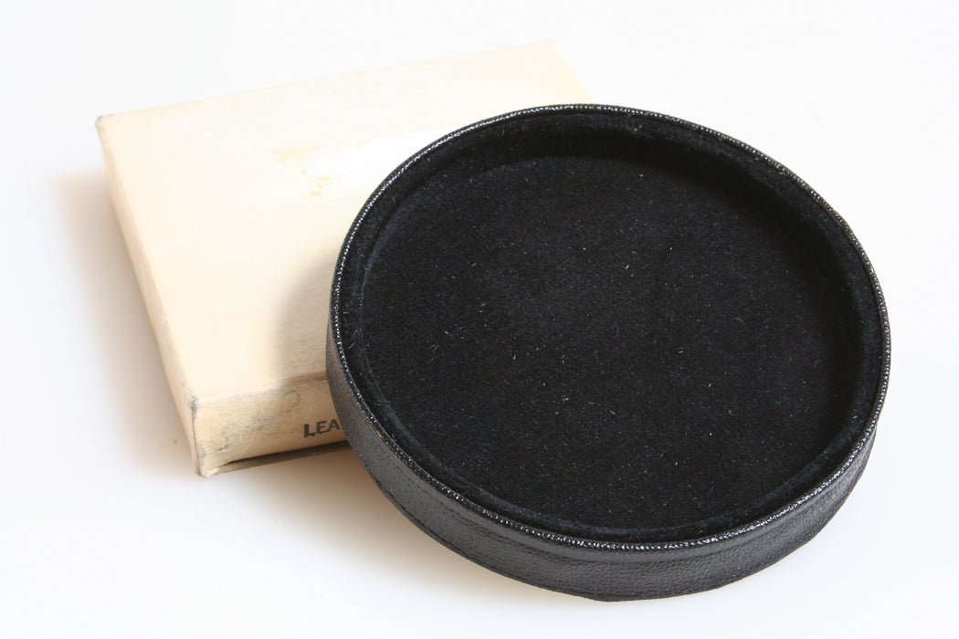 84MM BLACK SLIP ON LEATHER LENS CAP, NEW IN BOX