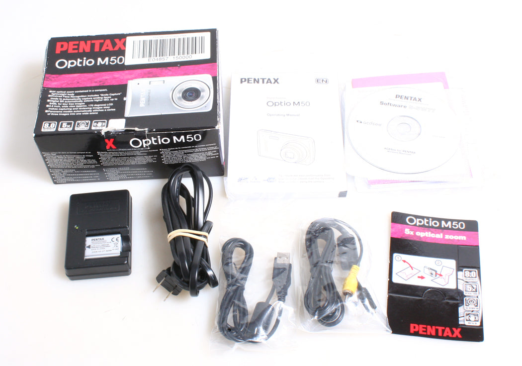 NO CAMERA! OPTIO M50 8.0MP DIGITAL CAMERA BOX WITH BATTER CHARGER