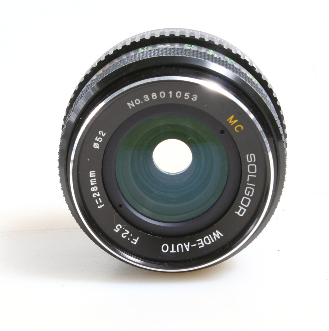SOLIGOR 28MM 2.5 FOR FD MOUNT GREAT FOR MICRO 4/3 CAMERAS W/ F&R CAPS