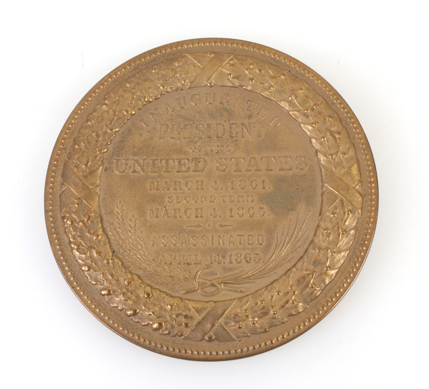 ABRAHAM LINCOLN 3 BRONZE INAUGURATION ASSASSINATION MEDAL