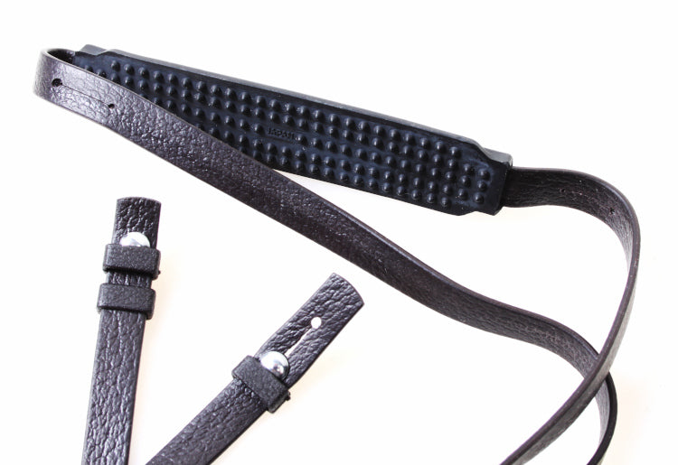 Olympus Pen-F Camera Strap - Thin Black Vinyl with Rubber Neck Pad