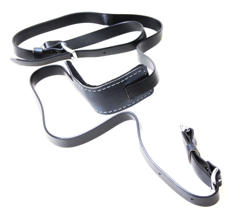 Vintage 1960s Black Vinyl Camera Strap with Unique Velvet Lined Neck Pad
