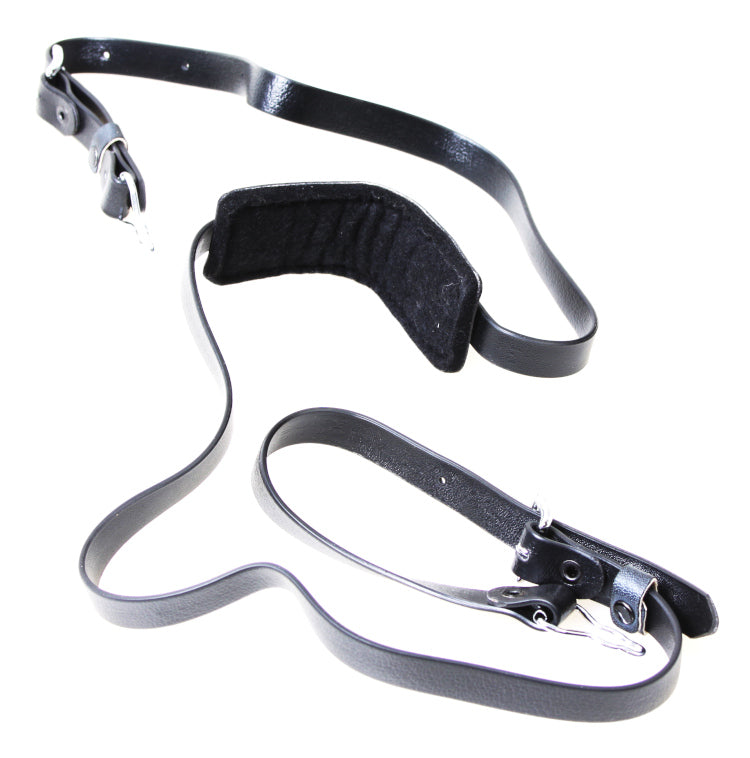 Vintage 1960s Black Vinyl Camera Strap with Unique Velvet Lined Neck Pad