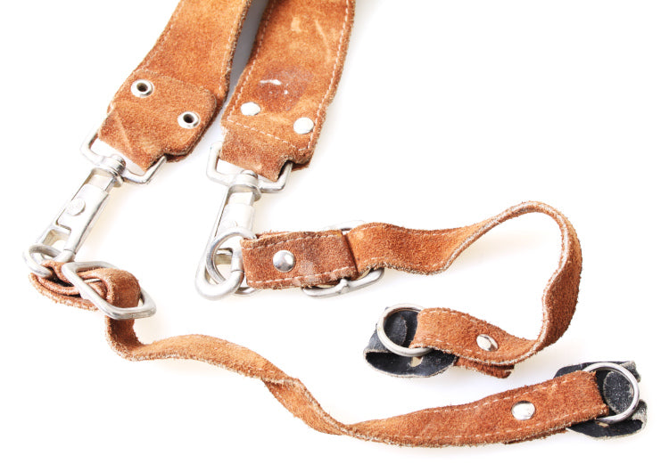 Classic 1960s Soft Brown Suede Wide Camera Strap with Unique Heavy Duty Clips