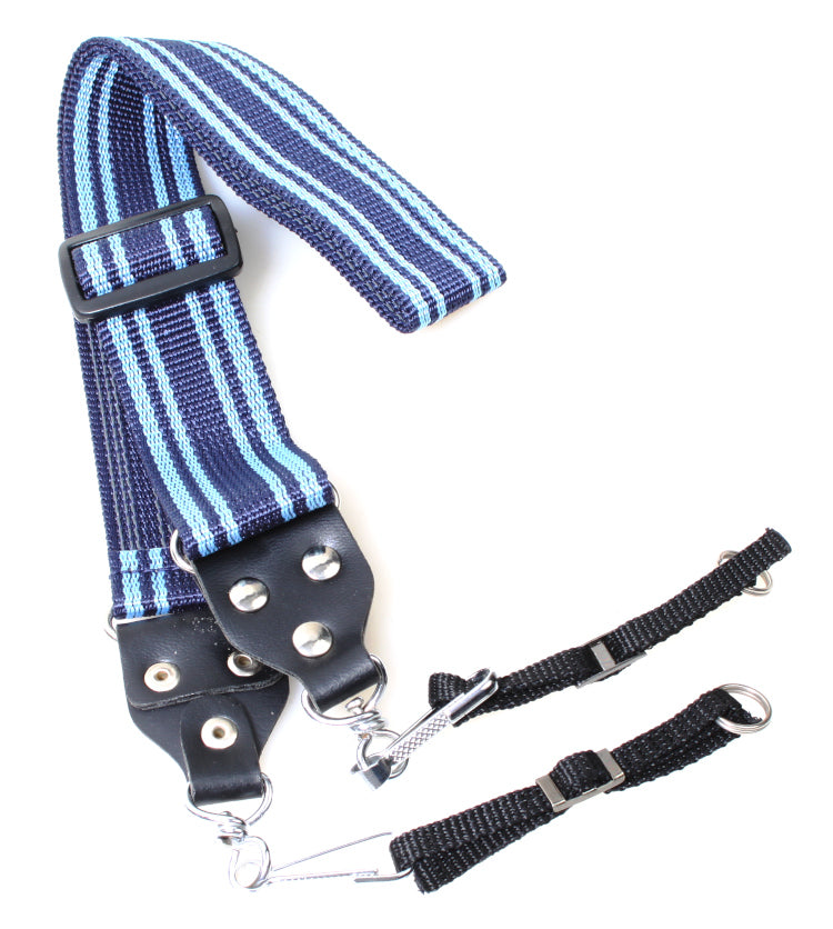 Navy and Light Blue Wide Woven Fabric Camera Strap with Extensions