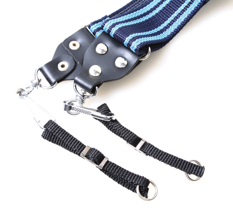 Navy and Light Blue Wide Woven Fabric Camera Strap with Extensions