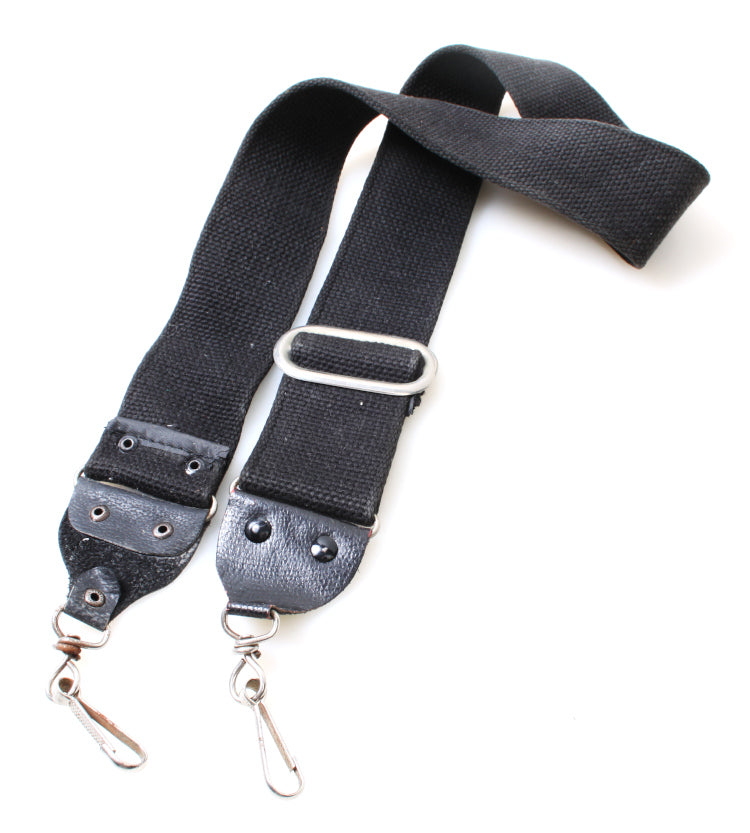 Vintage 1960s Camera Strap - Wide Black Woven Fabric with Rounded Silver Buckle