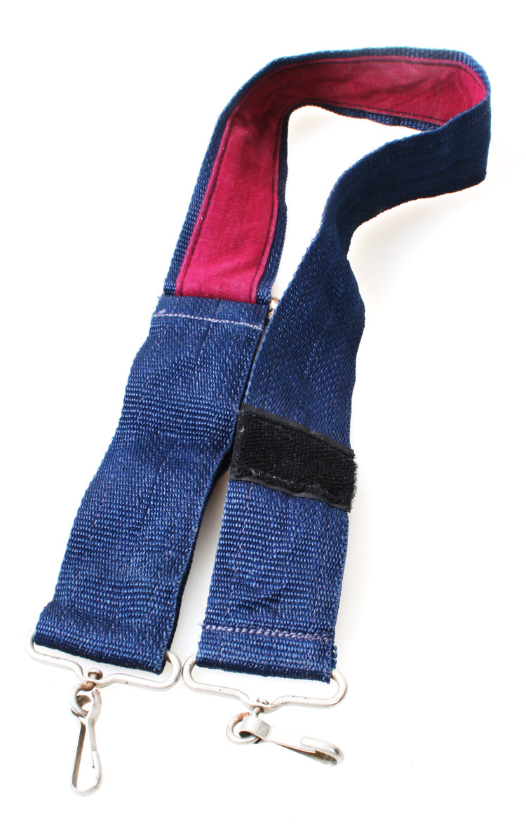 Vintage 1960s Wide Navy Camera Strap with Wine-Red Velvet Lining and Metal Clips