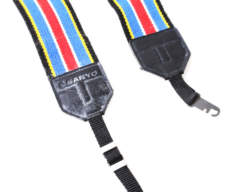 Vintage Sanyo Red / Black / Yellow / Blue Woven Fabric Wide Camera Strap