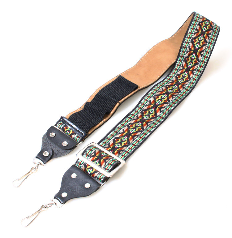 Retro 1970s Embroidered Camera Strap w/Leather Lining, Multi-Color Geometric