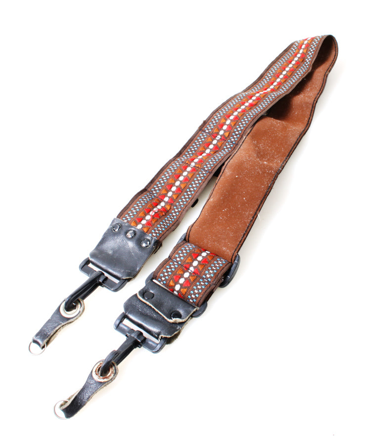 Retro 1970s Embroidered Camera Strap w/Leather Lining, Brown Geometric Accents