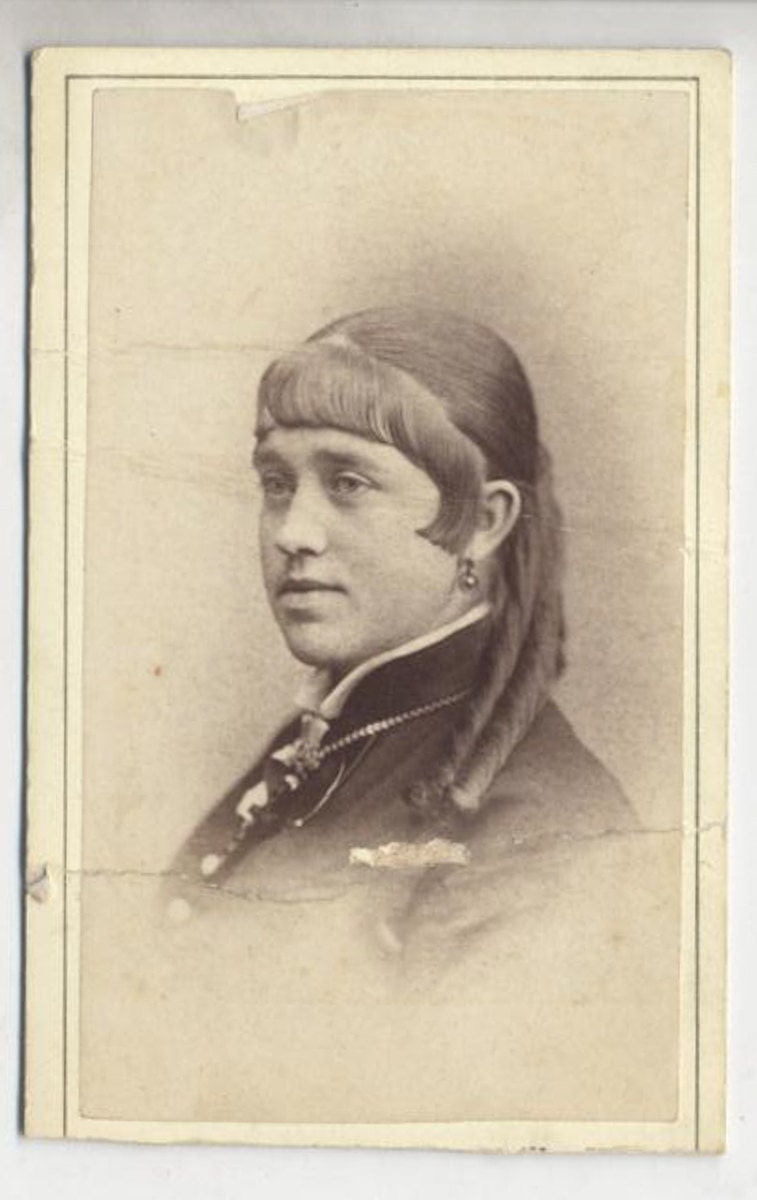 Vintage 1800's CDV Photo Card Of Woman with Interesting Bangs and Sausage Curls//19th Century Rare Hairstyle