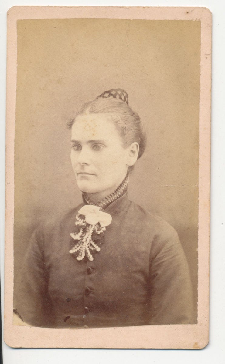 Vintage 1800s CDV Photo Of Woman Wearing Intricate Neck Bow//Antique Woman Portrait//1800's Serious Woman